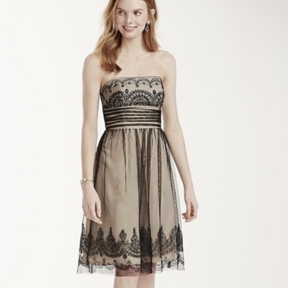 David's Bridal Black Strapless Tulle‎ Caviar Beading Short Formal Dress Size 16